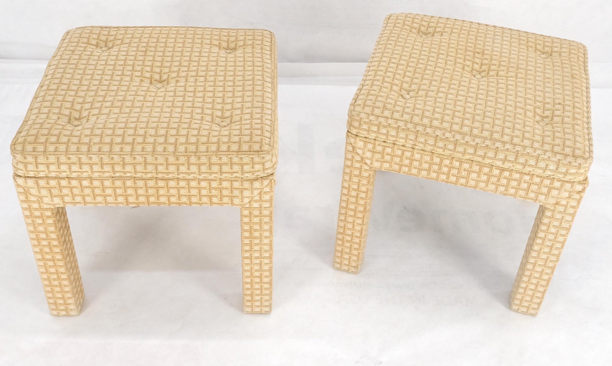 EstablishedLines Pair of Square Upholstered Cream & White Benches in Style of Billy Baldwin MINT