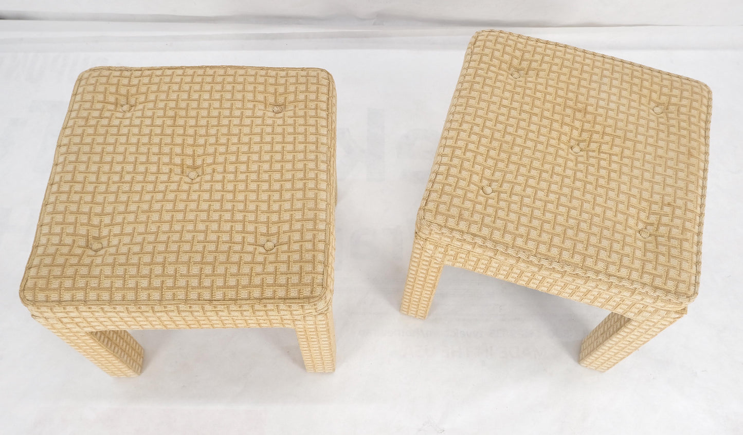 EstablishedLines Pair of Square Upholstered Cream & White Benches in Style of Billy Baldwin MINT