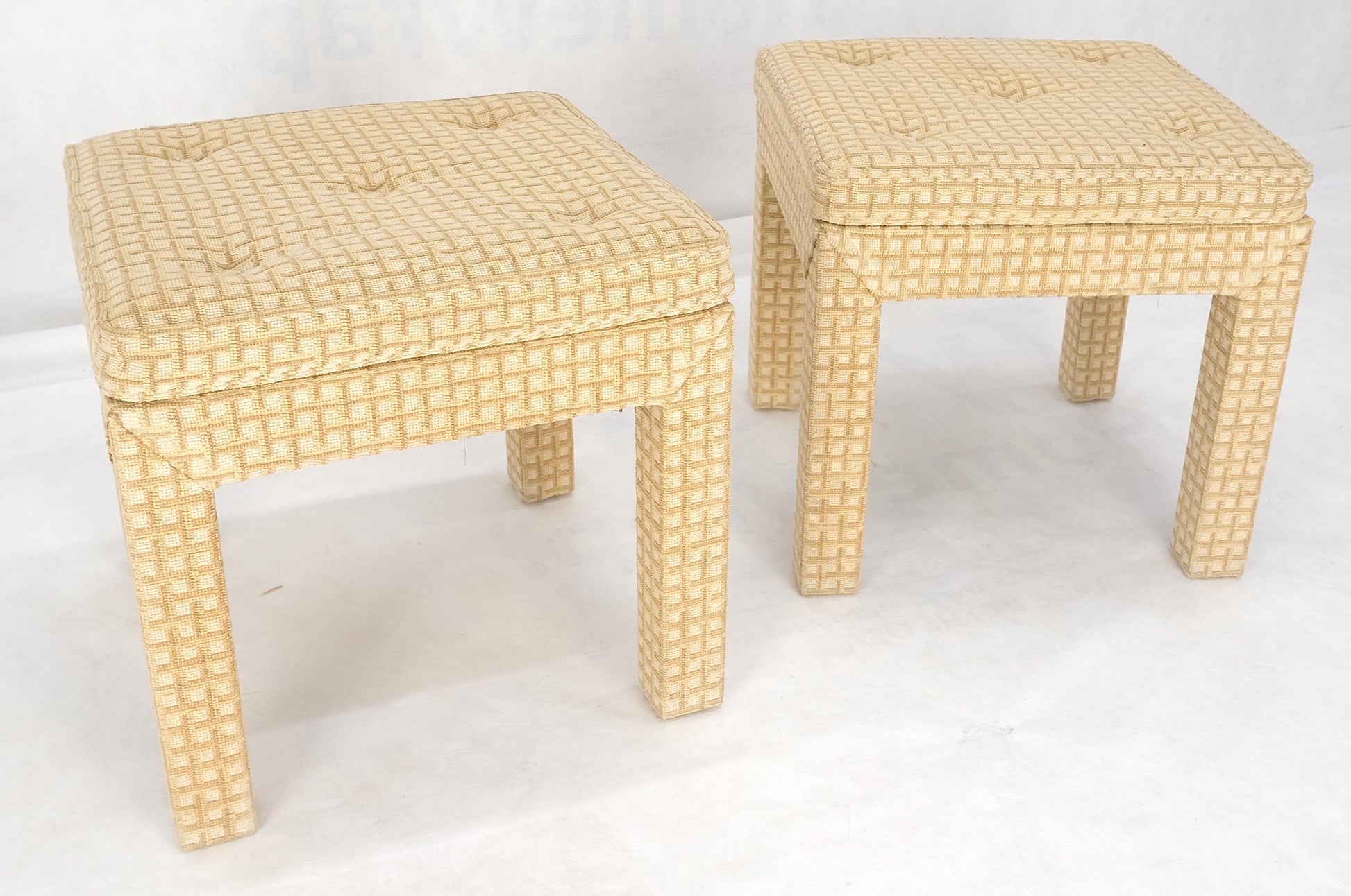 EstablishedLines Pair of Square Upholstered Cream & White Benches in Style of Billy Baldwin MINT