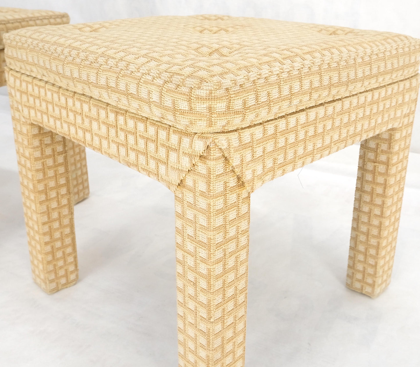 EstablishedLines Pair of Square Upholstered Cream & White Benches in Style of Billy Baldwin MINT