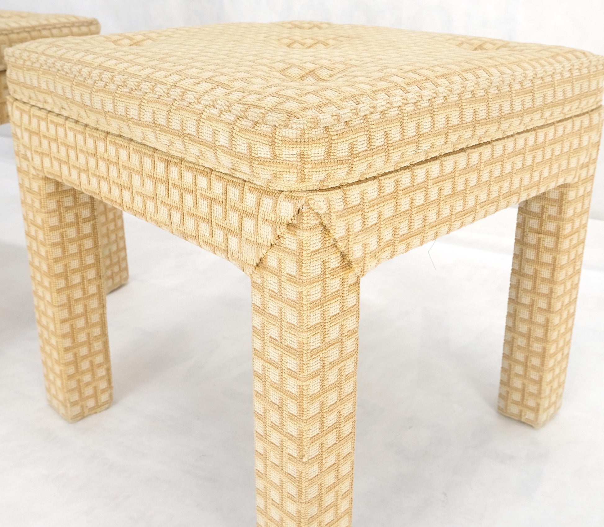 EstablishedLines Pair of Square Upholstered Cream & White Benches in Style of Billy Baldwin MINT