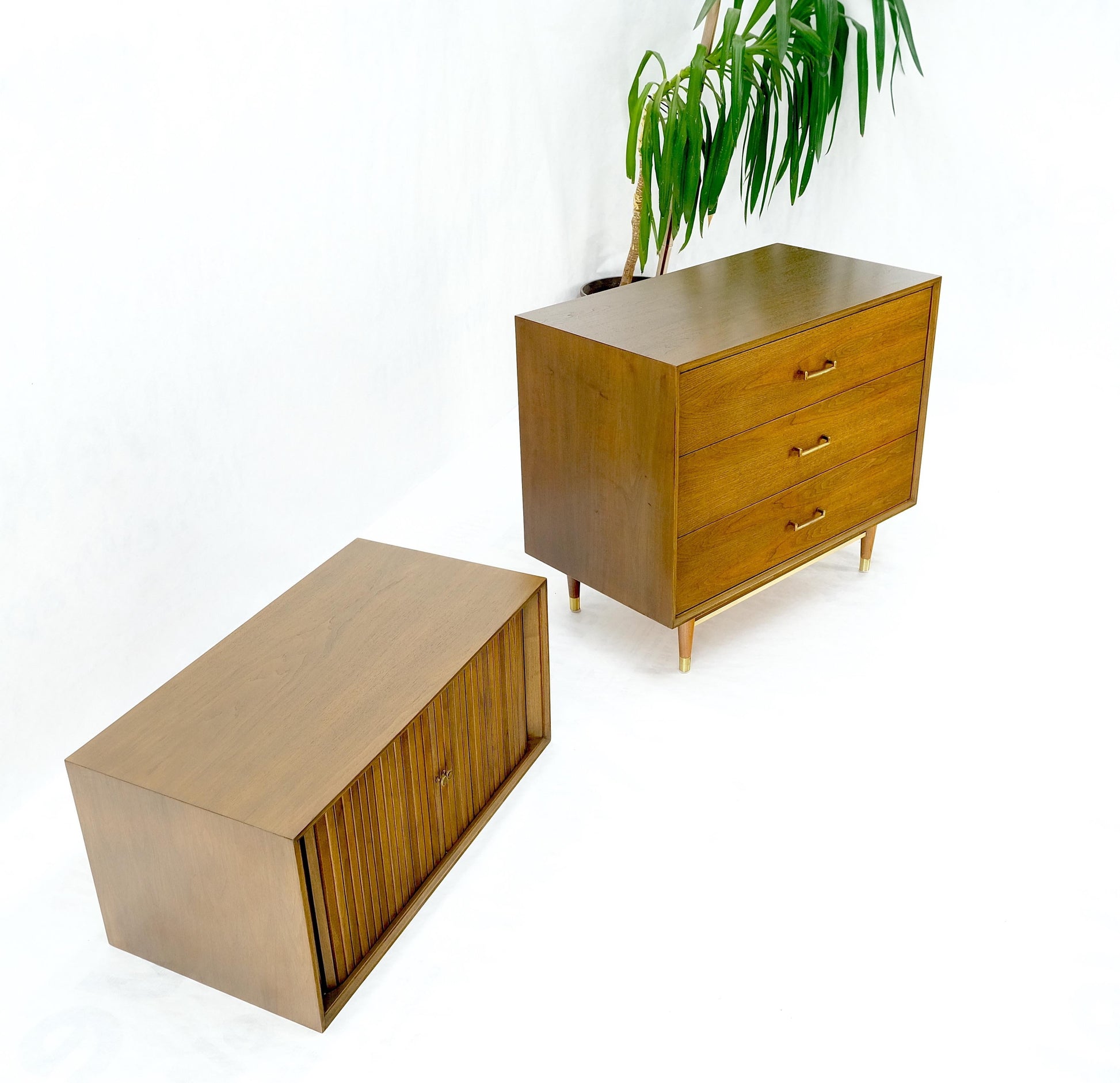 EstablishedLines American Walnut Two Part Dresser High Chest W Tambour Door Compartment Mint!