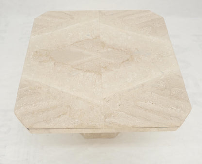 EstablishedLines Polished 27x27" Travertine Square Top Single Pedestal Side End Lamp Table Mint