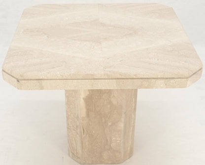 EstablishedLines Polished 27x27" Travertine Square Top Single Pedestal Side End Lamp Table Mint