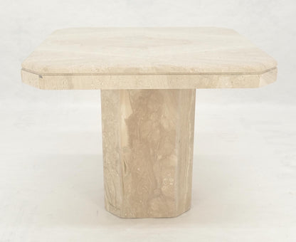 EstablishedLines Polished 27x27" Travertine Square Top Single Pedestal Side End Lamp Table Mint