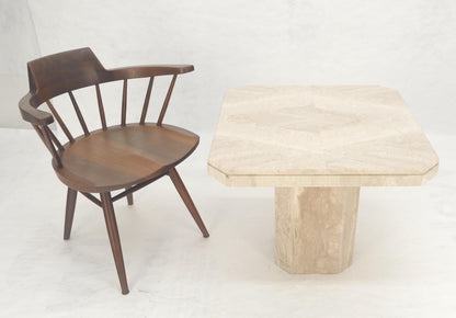 EstablishedLines Polished 27x27" Travertine Square Top Single Pedestal Side End Lamp Table Mint