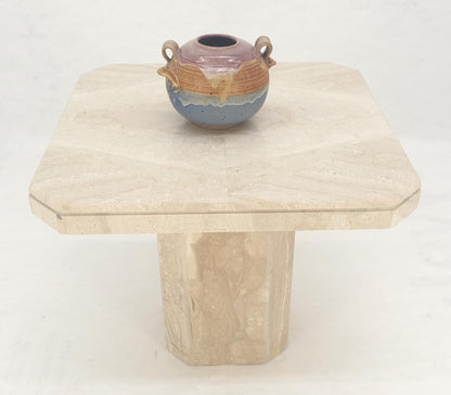 EstablishedLines Polished 27x27" Travertine Square Top Single Pedestal Side End Lamp Table Mint