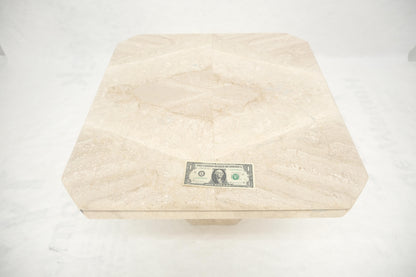 EstablishedLines Polished 27x27" Travertine Square Top Single Pedestal Side End Lamp Table Mint