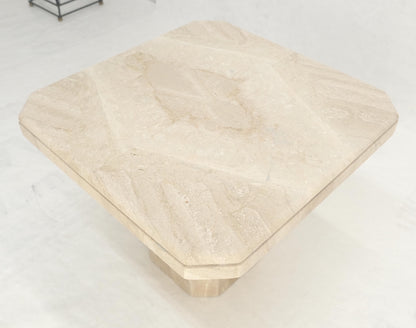 EstablishedLines Polished 27x27" Travertine Square Top Single Pedestal Side End Lamp Table Mint