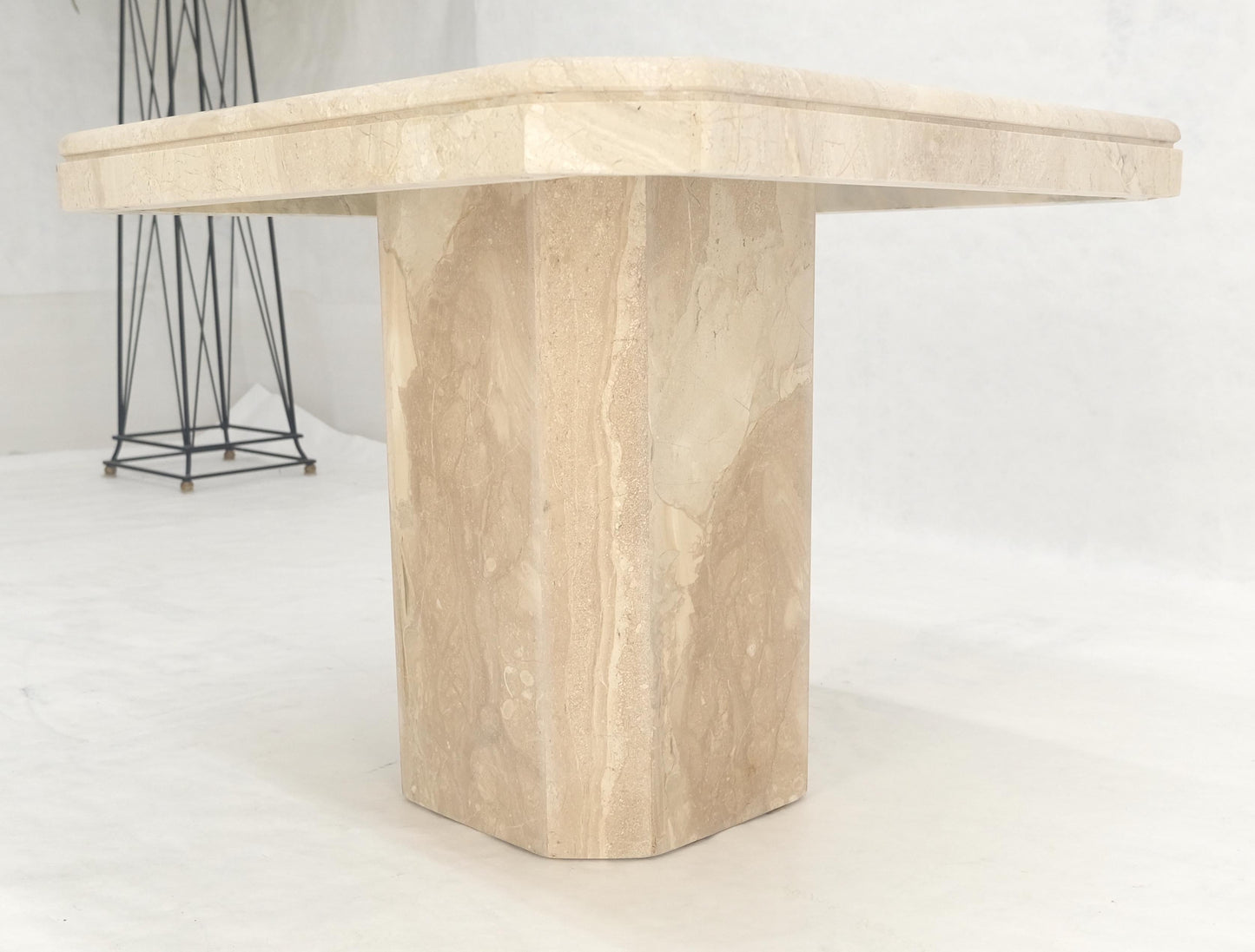 EstablishedLines Polished 27x27" Travertine Square Top Single Pedestal Side End Lamp Table Mint