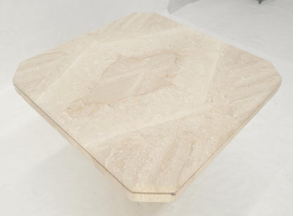 EstablishedLines Polished 27x27" Travertine Square Top Single Pedestal Side End Lamp Table Mint