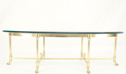 EstablishedLines Large Oval Solid Brass Glass Top Hoof Feet Italian Coffee Table