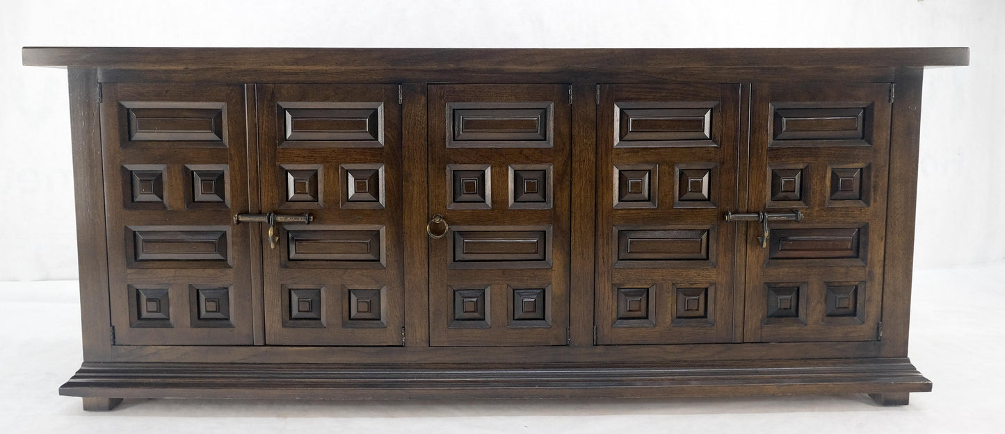 Raised Panel 5 Doors 4 Drawers Mid Century Modern Dark Chestnut Dresser Credenza