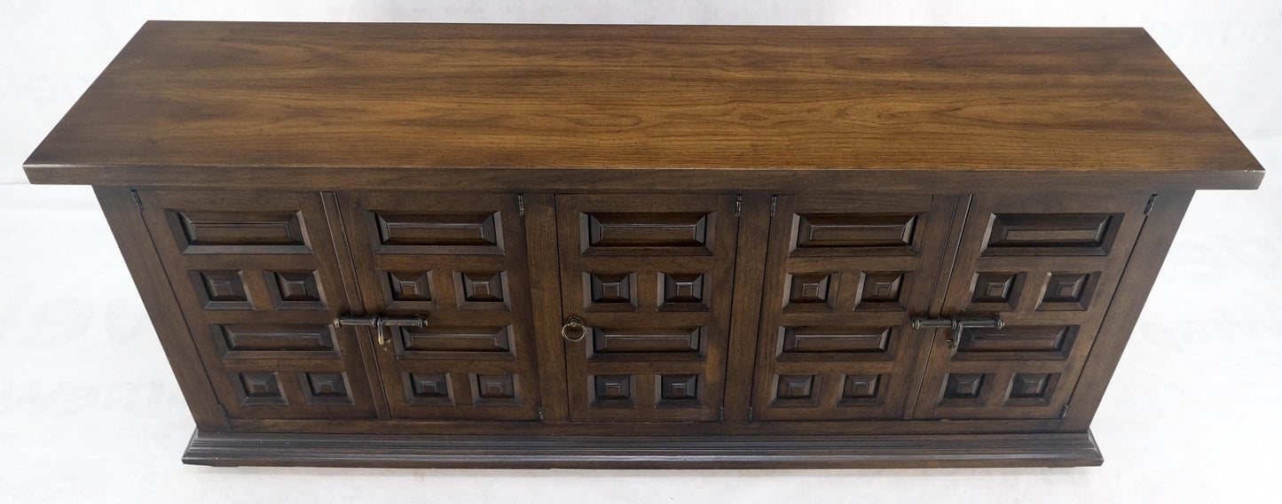 Raised Panel 5 Doors 4 Drawers Mid Century Modern Dark Chestnut Dresser Credenza