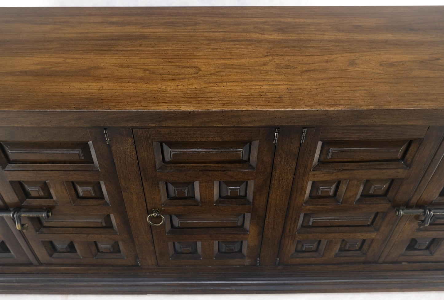 Raised Panel 5 Doors 4 Drawers Mid Century Modern Dark Chestnut Dresser Credenza