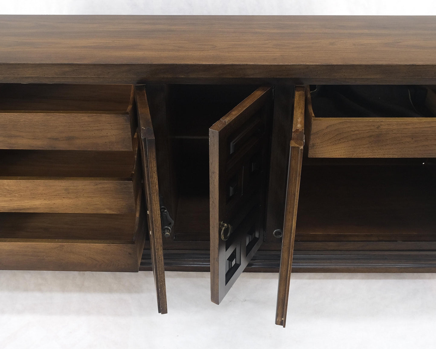 Raised Panel 5 Doors 4 Drawers Mid Century Modern Dark Chestnut Dresser Credenza