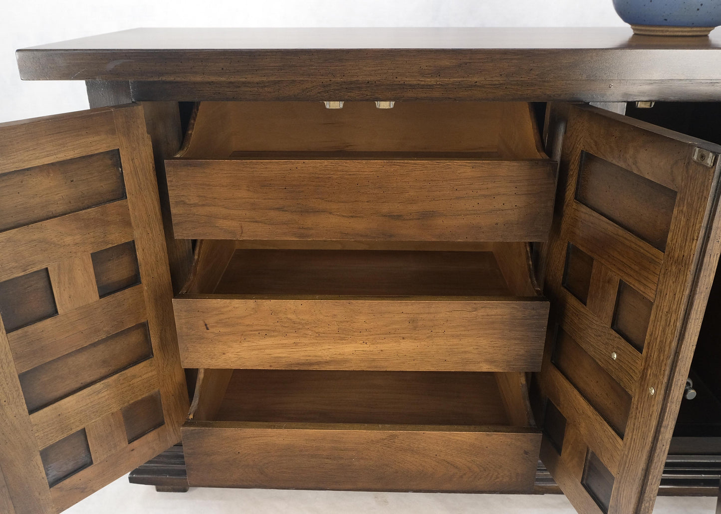 Raised Panel 5 Doors 4 Drawers Mid Century Modern Dark Chestnut Dresser Credenza