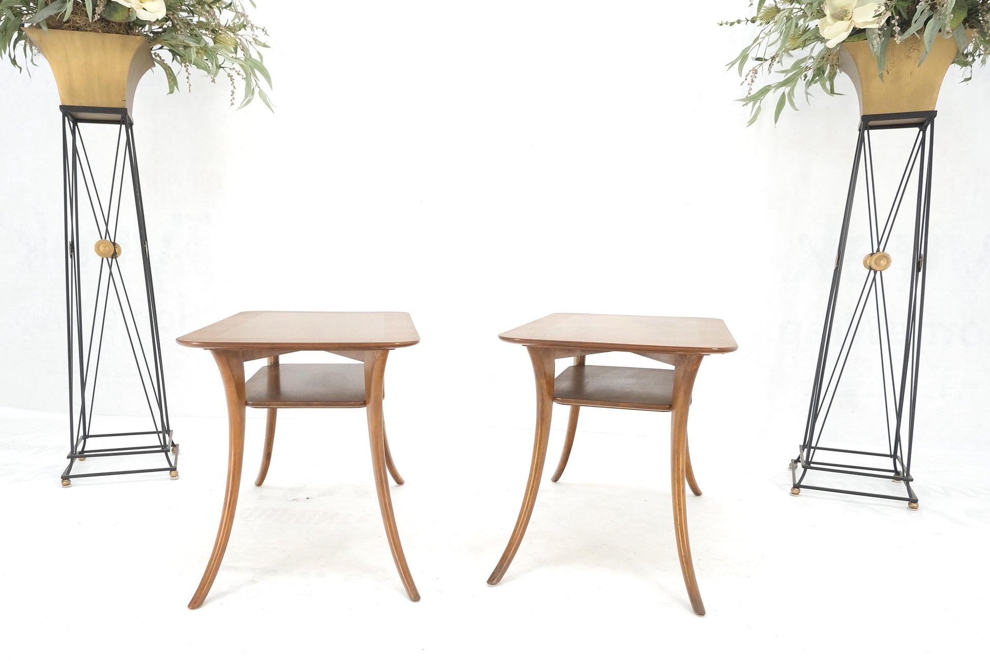 EstablishedLines Pair of Rectangle Light Walnut Klismos End Side Tables by Gibings for Widdicomb