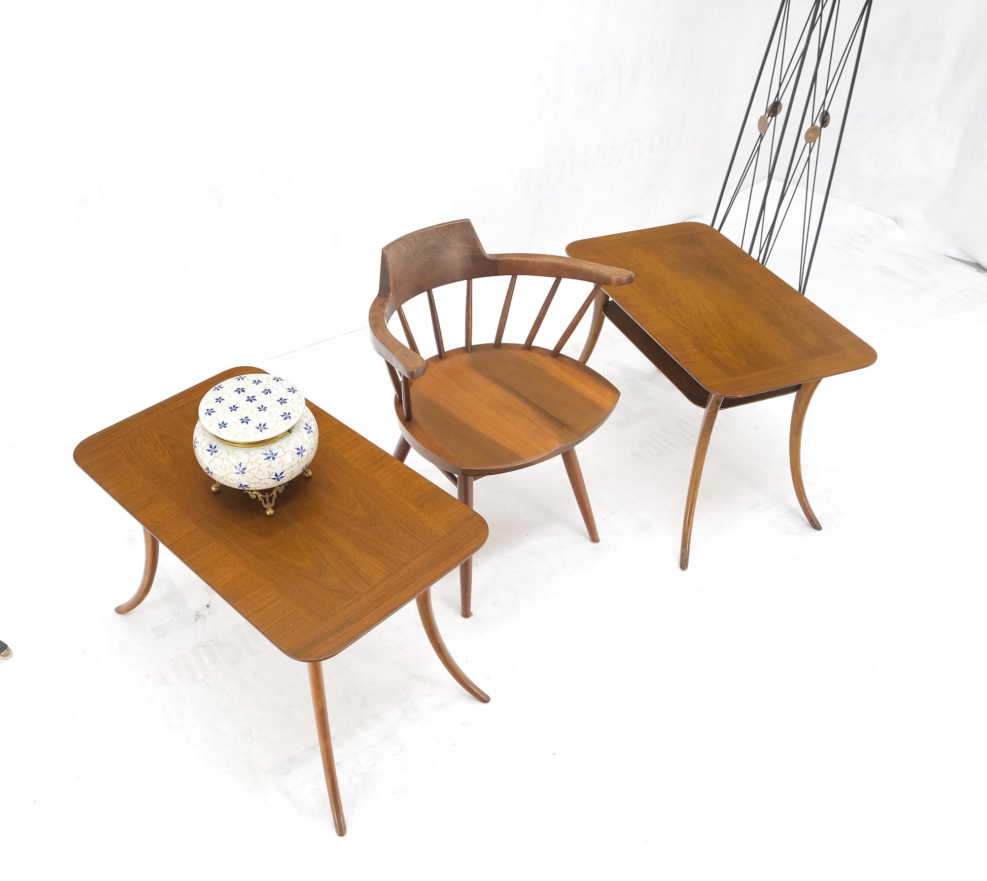 EstablishedLines Pair of Rectangle Light Walnut Klismos End Side Tables by Gibings for Widdicomb