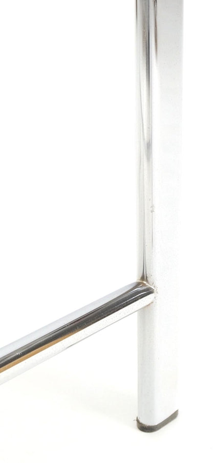 EstablishedLines Chrome X Base Travertine Top Mid-Century Modern Rectangle Side End Table Stand