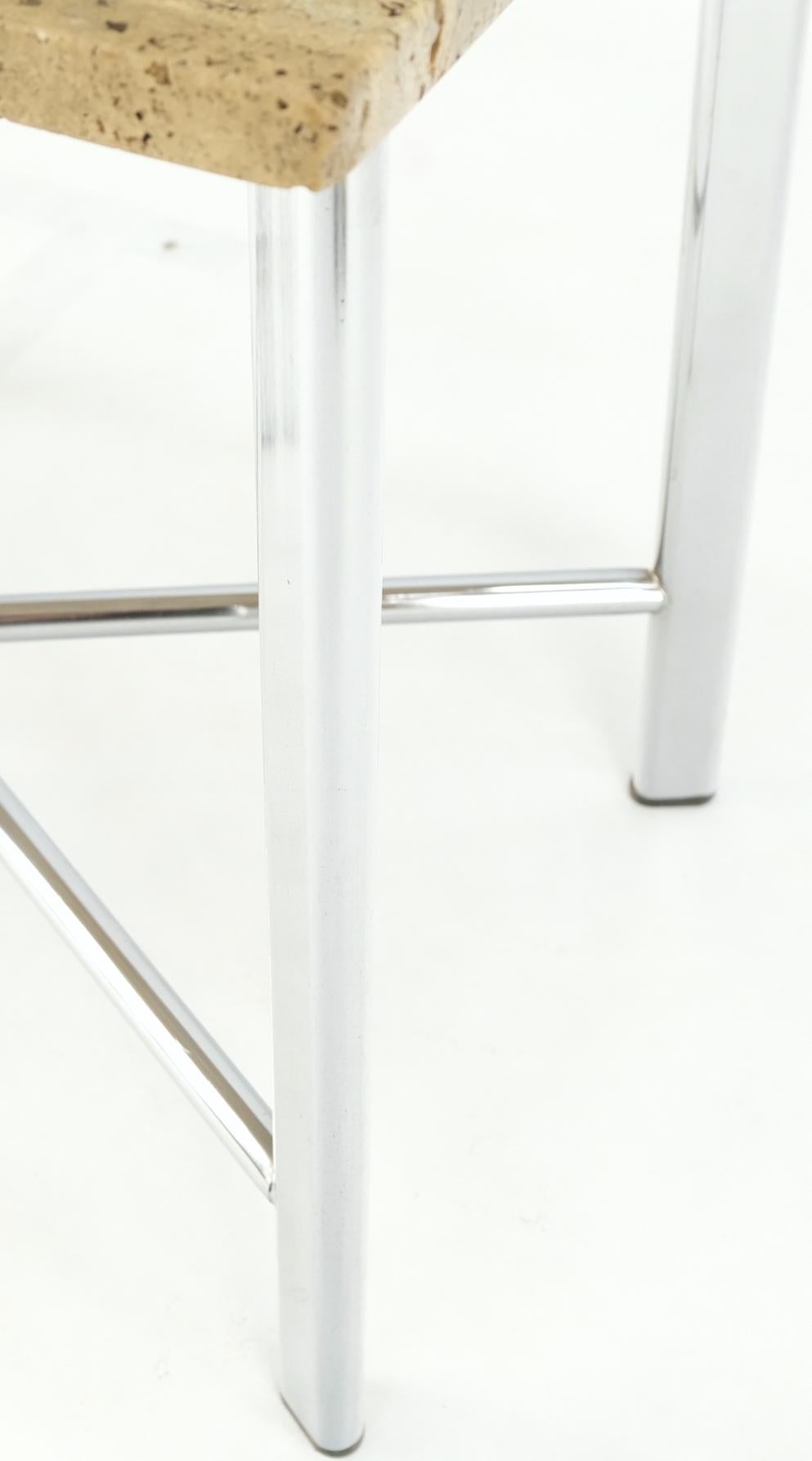 EstablishedLines Chrome X Base Travertine Top Mid-Century Modern Rectangle Side End Table Stand