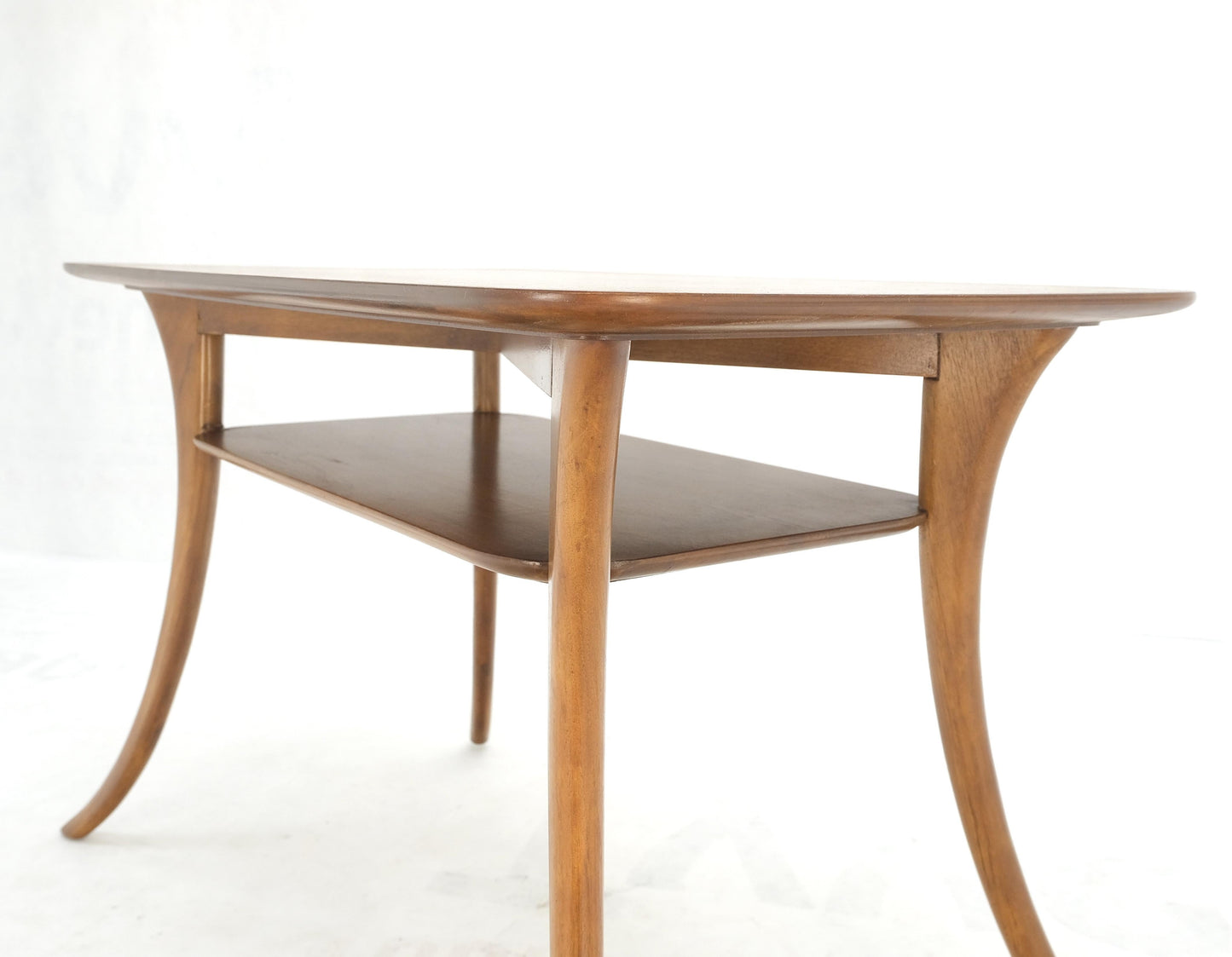 EstablishedLines Pair of Rectangle Light Walnut Klismos End Side Tables by Gibings for Widdicomb