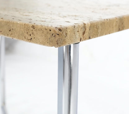 EstablishedLines Chrome X Base Travertine Top Mid-Century Modern Rectangle Side End Table Stand