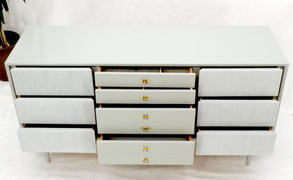 Two Tone Light Grey & White Fluted Drawer Fronts Brass Stretchers Long Dresser
