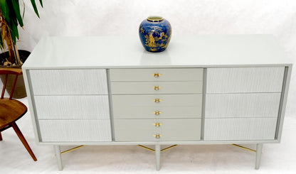 Two Tone Light Grey & White Fluted Drawer Fronts Brass Stretchers Long Dresser