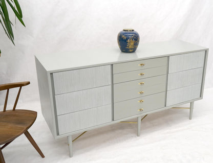 Two Tone Light Grey & White Fluted Drawer Fronts Brass Stretchers Long Dresser
