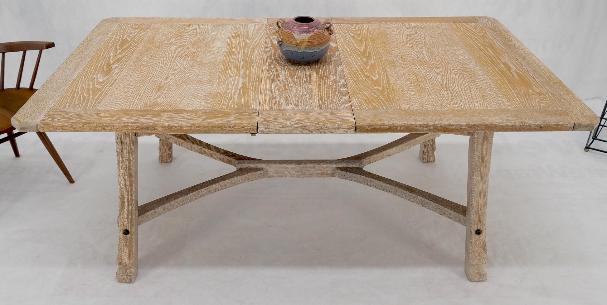 EstablishedLines MCM Arts & Crafts Cerused Oak Dining Table w/ 12" Extension Leaf Board Mint