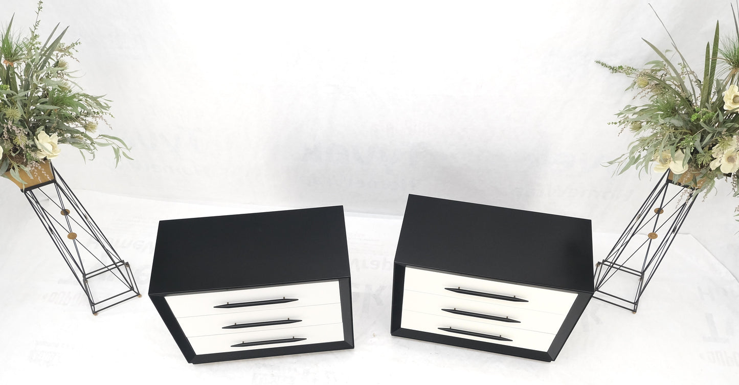 Pair of Black & White James Mont Style Bachelor 3 Drawer Chests Mid Century MINT