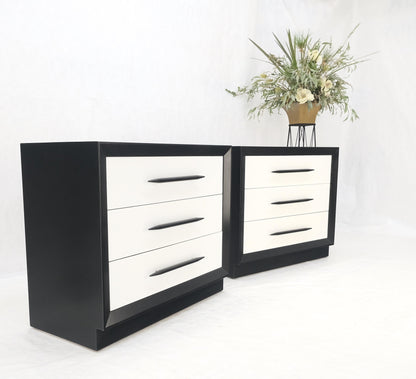 Pair of Black & White James Mont Style Bachelor 3 Drawer Chests Mid Century MINT