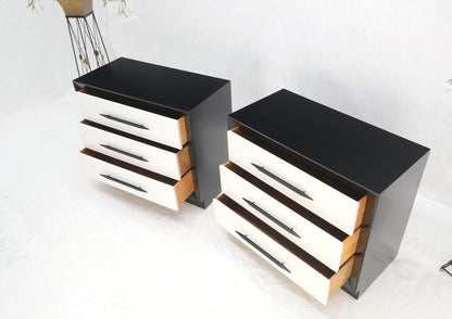 Pair of Black & White James Mont Style Bachelor 3 Drawer Chests Mid Century MINT