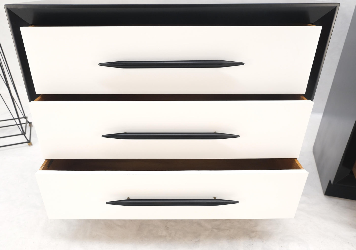 Pair of Black & White James Mont Style Bachelor 3 Drawer Chests Mid Century MINT