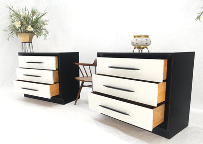 Pair of Black & White James Mont Style Bachelor 3 Drawer Chests Mid Century MINT