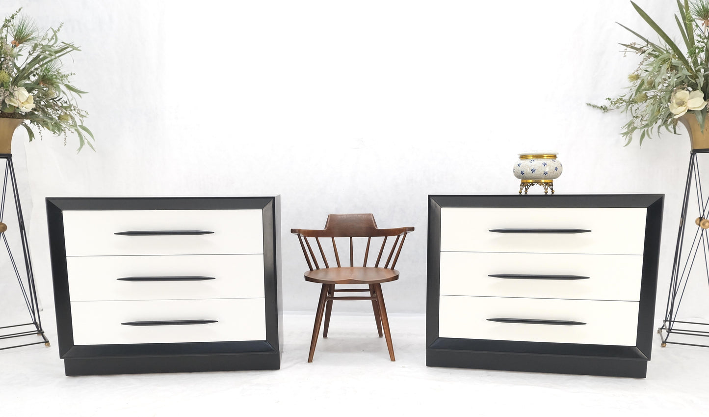Pair of Black & White James Mont Style Bachelor 3 Drawer Chests Mid Century MINT