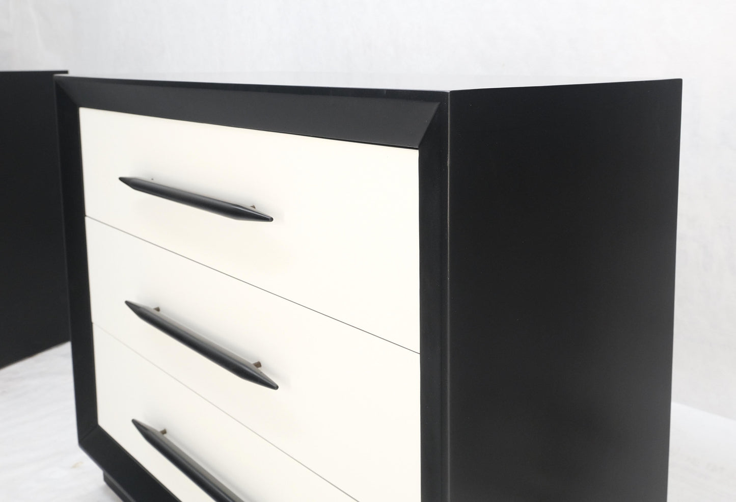 Pair of Black & White James Mont Style Bachelor 3 Drawer Chests Mid Century MINT