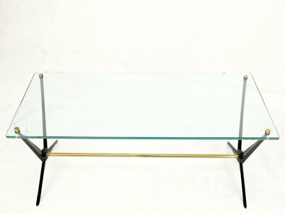 EstablishedLines Italian Mid-Century Modern Cast Metal & Brass Base Glass Rectangle Coffee Table