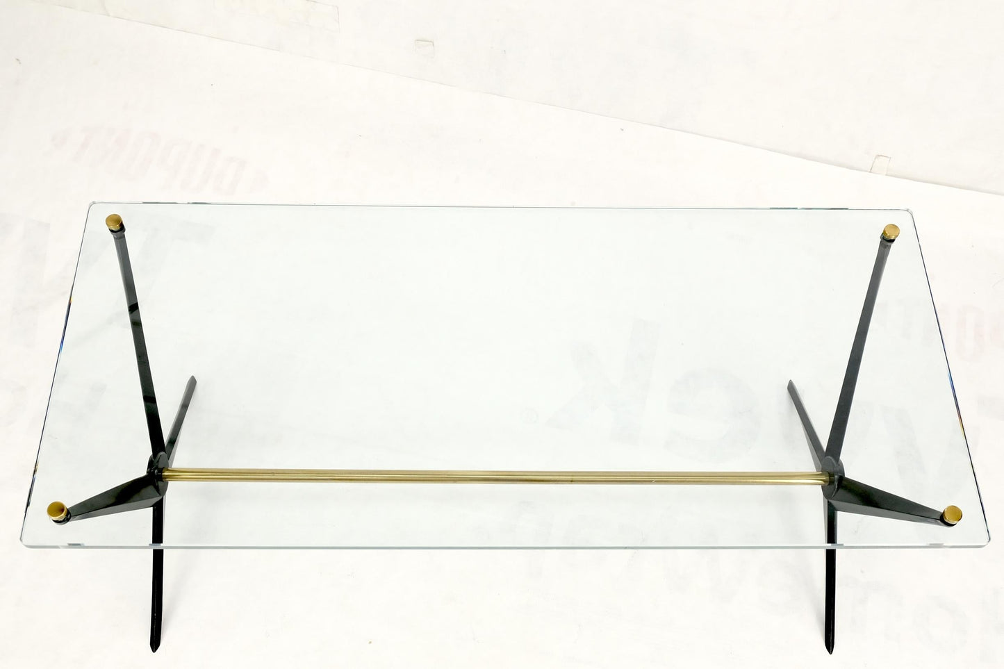 EstablishedLines Italian Mid-Century Modern Cast Metal & Brass Base Glass Rectangle Coffee Table