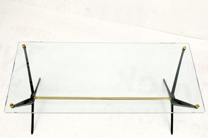 EstablishedLines Italian Mid-Century Modern Cast Metal & Brass Base Glass Rectangle Coffee Table
