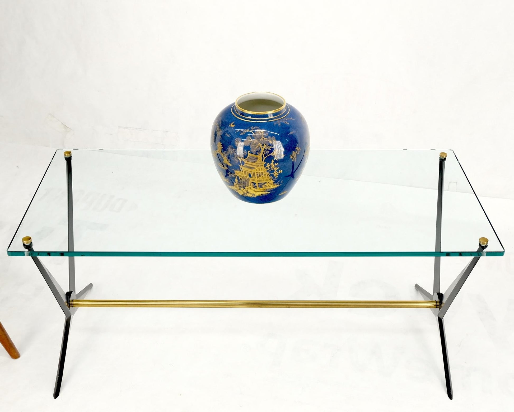 EstablishedLines Italian Mid-Century Modern Cast Metal & Brass Base Glass Rectangle Coffee Table