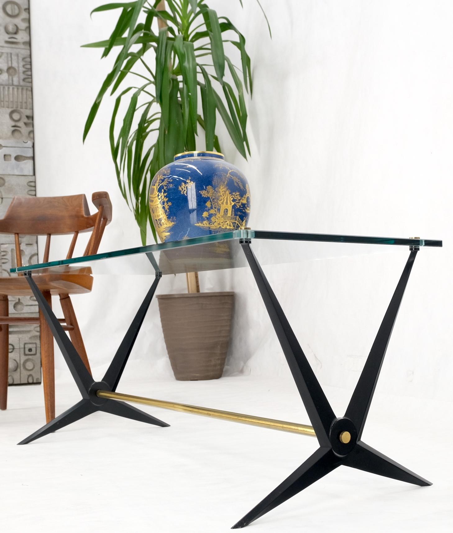 EstablishedLines Italian Mid-Century Modern Cast Metal & Brass Base Glass Rectangle Coffee Table