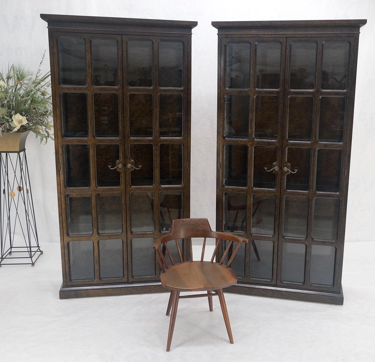 Drexel Pair of Large Tortoise Finish Vitrines Etageres Cupboards Showcases MINT