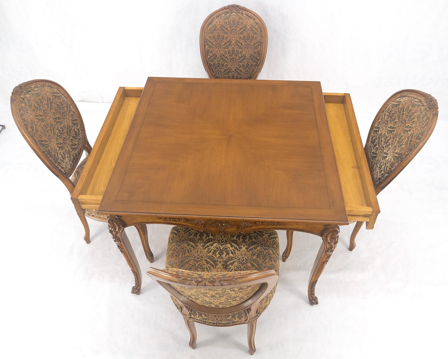 EstablishedLines Country French Carved Italian Two Drawers Dining Game Table 4 Chairs Set MINT!