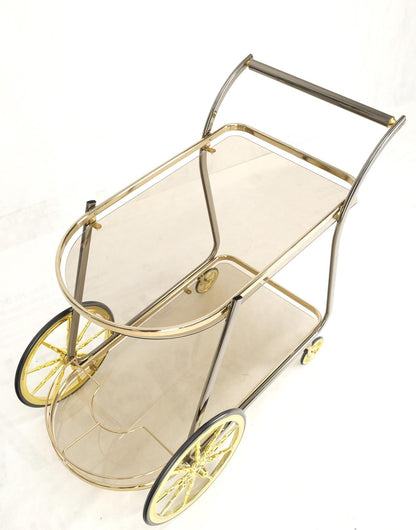 EstablishedLines Mid-Century Modern Smoked Glass Half Round Shape Serving Card Bar on Wheels Mint