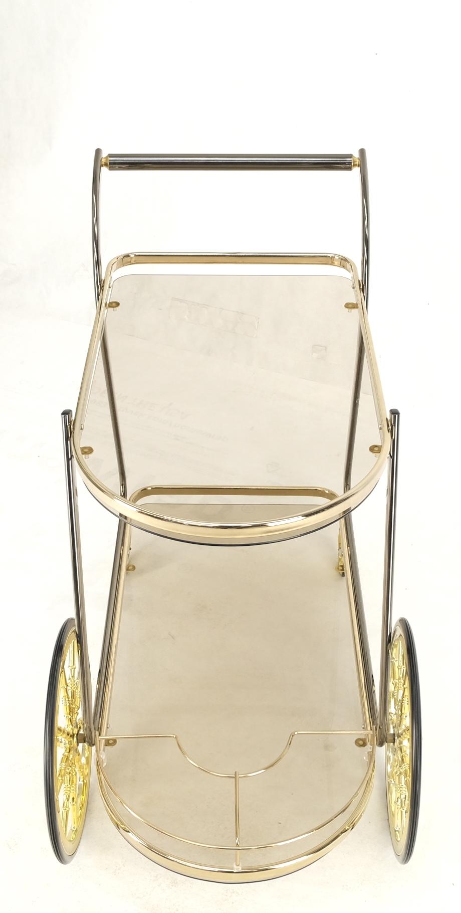 EstablishedLines Mid-Century Modern Smoked Glass Half Round Shape Serving Card Bar on Wheels Mint