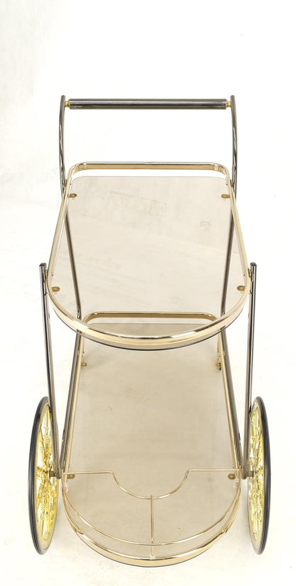 EstablishedLines Mid-Century Modern Smoked Glass Half Round Shape Serving Card Bar on Wheels Mint