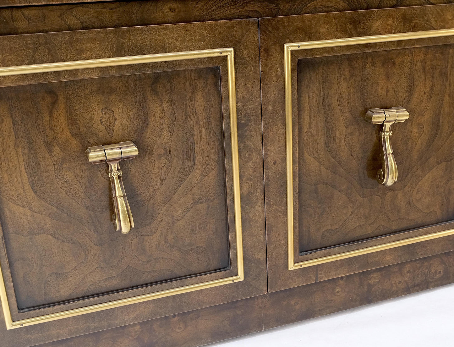 EstablishedLines Pair Mastercraft Dome Shape Burl Wood Curio Display Cabinets w Shelves Lights