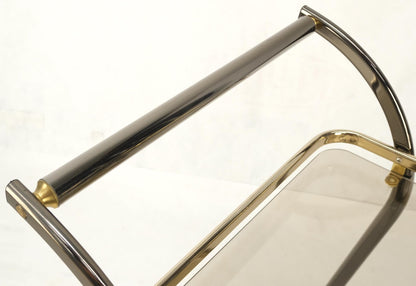 EstablishedLines Mid-Century Modern Smoked Glass Half Round Shape Serving Card Bar on Wheels Mint